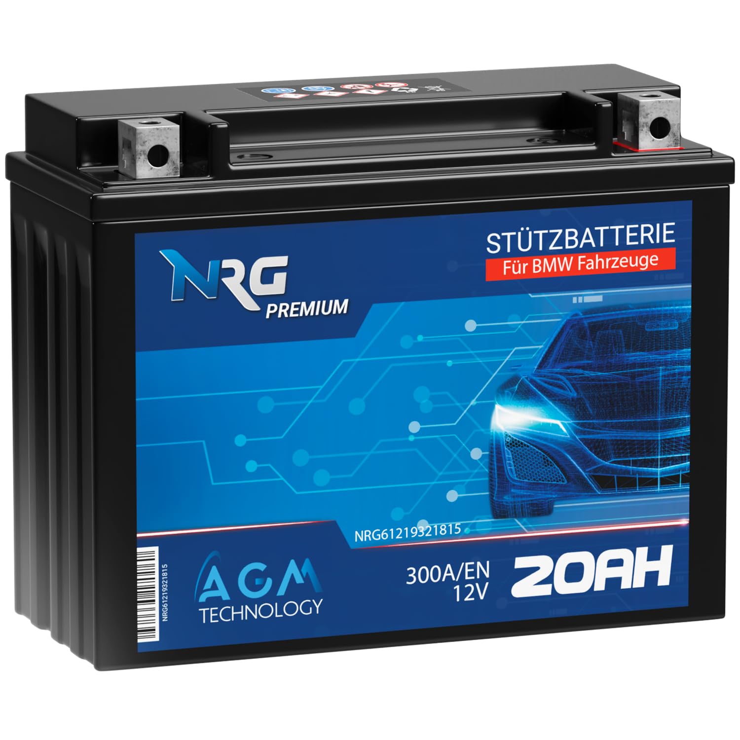 NRG PREMIUM Stützbatterie 12V 20Ah 300A/EN Backup Batterie AGM start stop ersetzt 61219321815 61217623376 von NRG PREMIUM