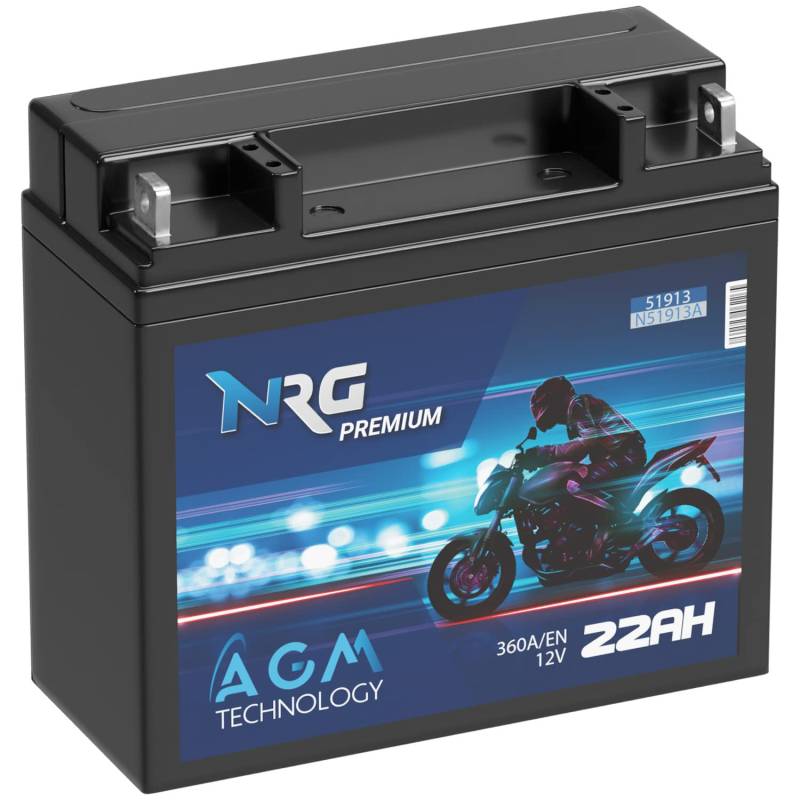 NRG Premium 51913 AGM Motorradbatterie 22Ah 12V 360A/EN Batterie 519013017 ABS G19 auslaufsicher wartungsfrei ersetzt 19Ah 20Ah 21Ah von NRG PREMIUM