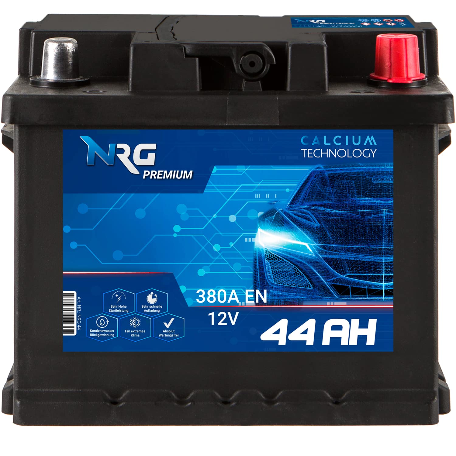 NRG Premium Autobatterie 12V 44Ah 380A/EN Starterbatterie ersetzt 36AH 40AH 41AH 43AH 45AH 46AH 47AH Batterie von NRG PREMIUM