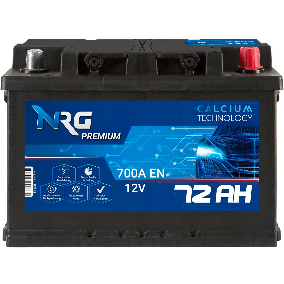 NRG Premium Autobatterie 12V 72AH 700A/EN Batterie ersetzt 65AH 68AH 70AH 74AH 75AH 77AH 80AH von NRG PREMIUM