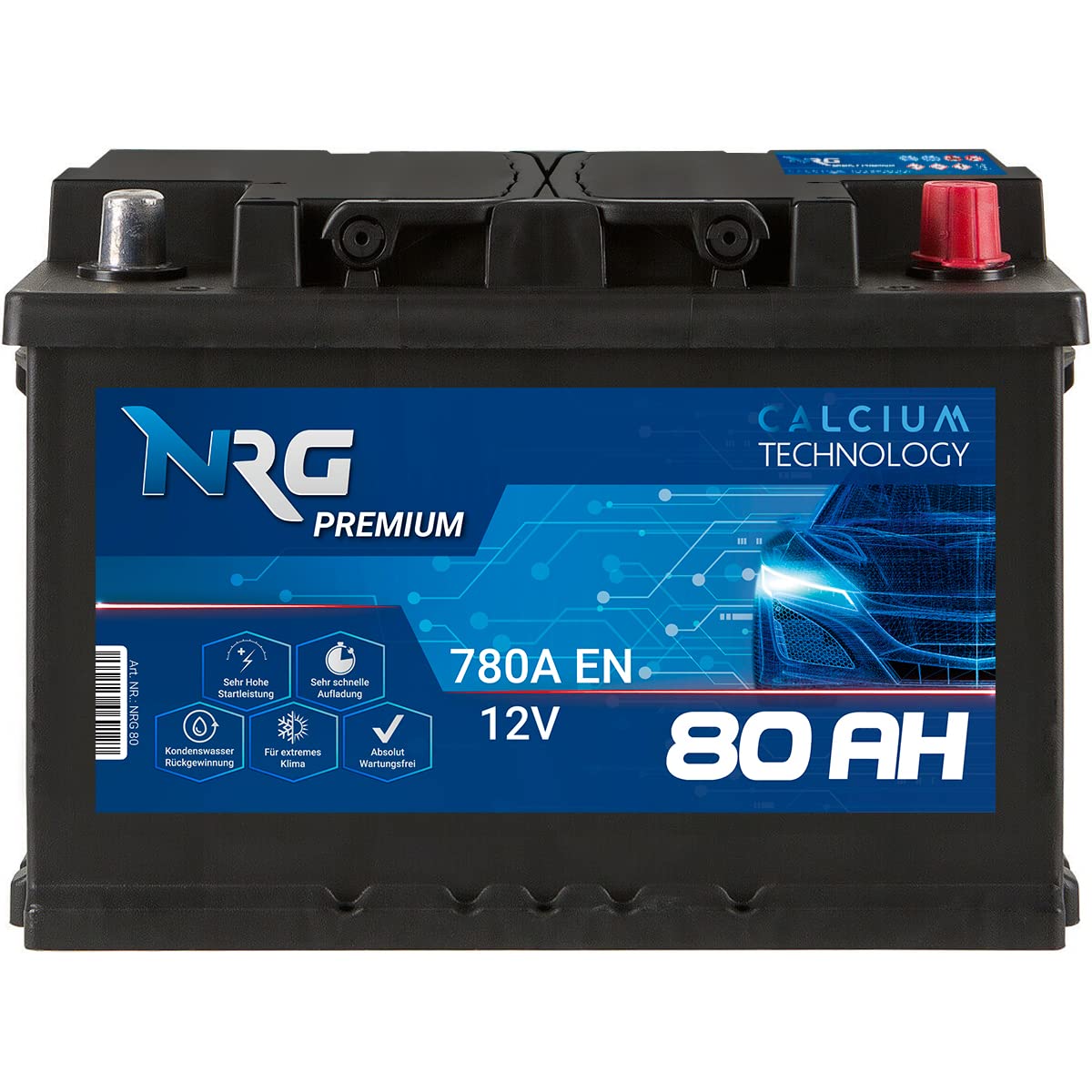 NRG Premium Autobatterie 12V 80Ah 780A/EN Batterie ersetzt 70AH 72AH 74AH 75AH 76AH 77AH von NRG PREMIUM