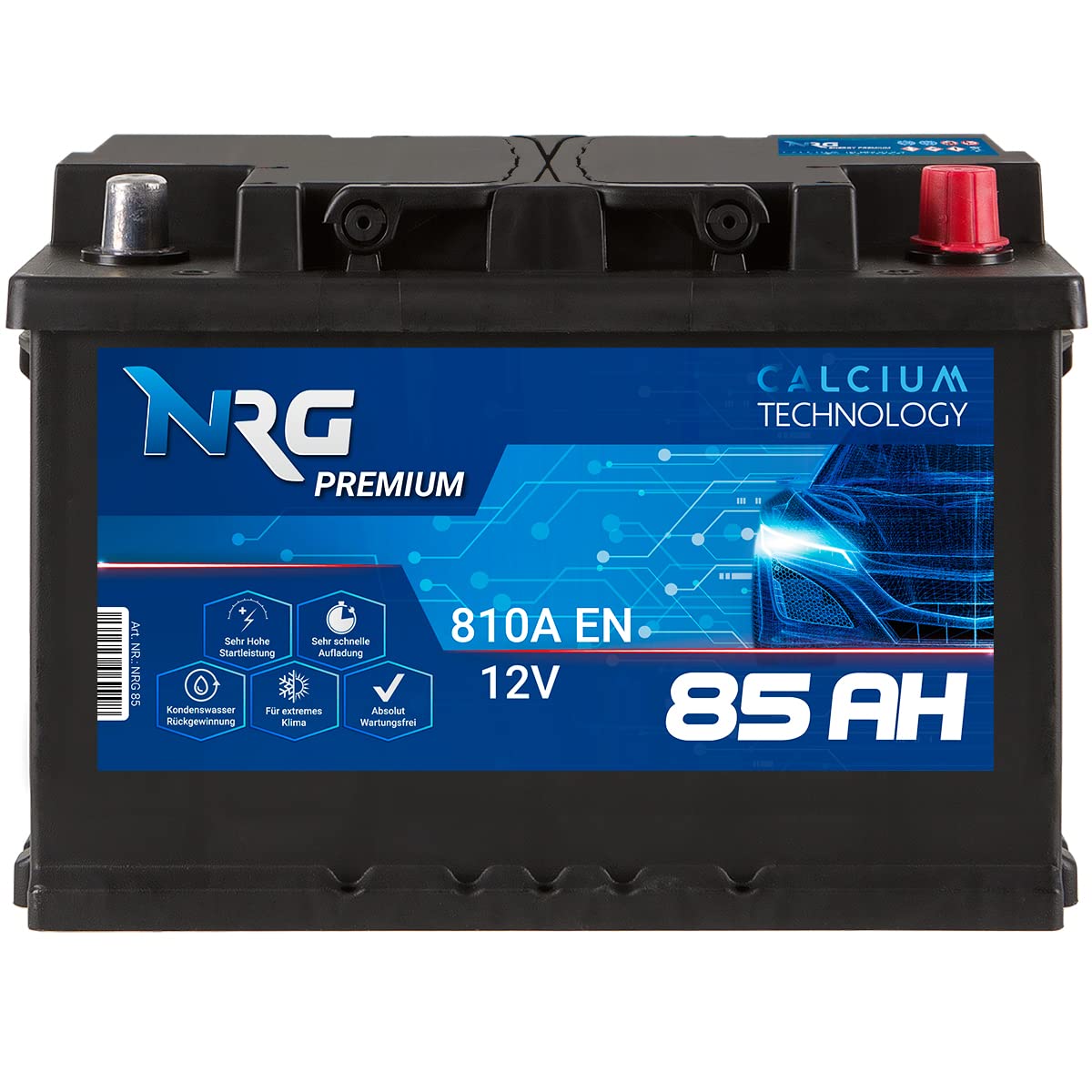 NRG Premium Autobatterie 12V 85AH 790A/EN Batterie ersetzt 74AH 75AH 77AH 80AH 82AH 83AH von NRG PREMIUM