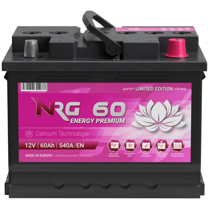 NRG Premium Autobatterie 60Ah 12V Limited Edition Starterbatterie ersetzt 53Ah 55Ah 56Ah 61Ah 62Ah Batterie von NRG PREMIUM