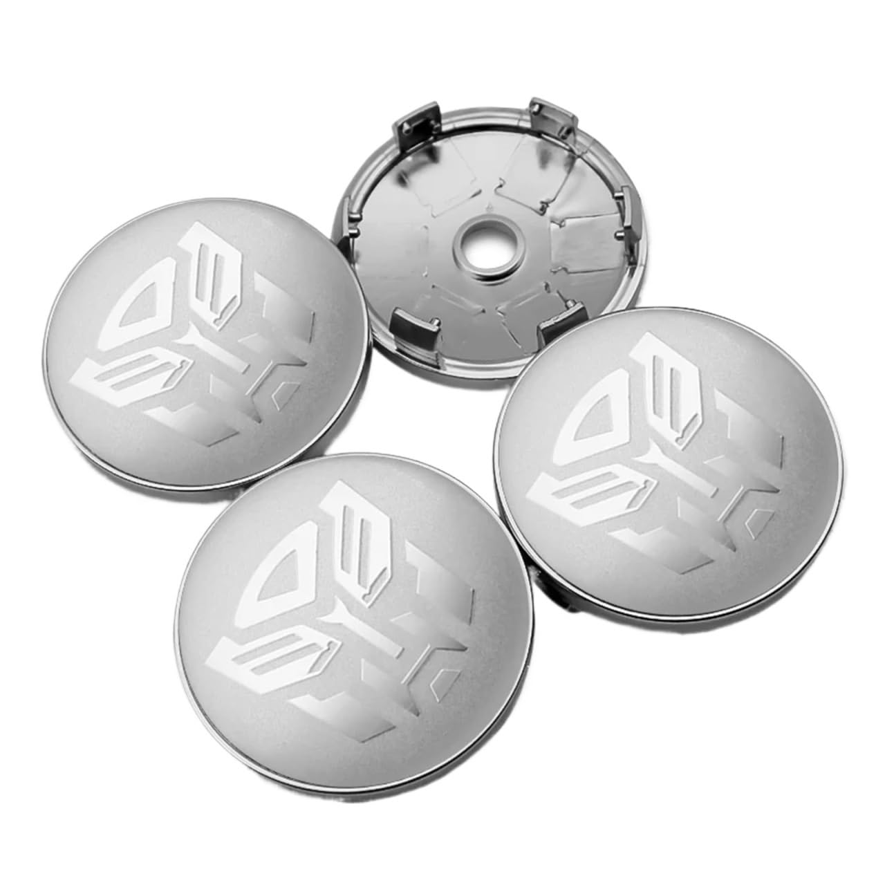 4 stücke 56mm + 60mm Logo Emblem Auto Radnabenkappen Felgenabdeckung Abzeichen Aufkleber Auto Dekoration Zubehör(60MM full Silver) von NRUOS