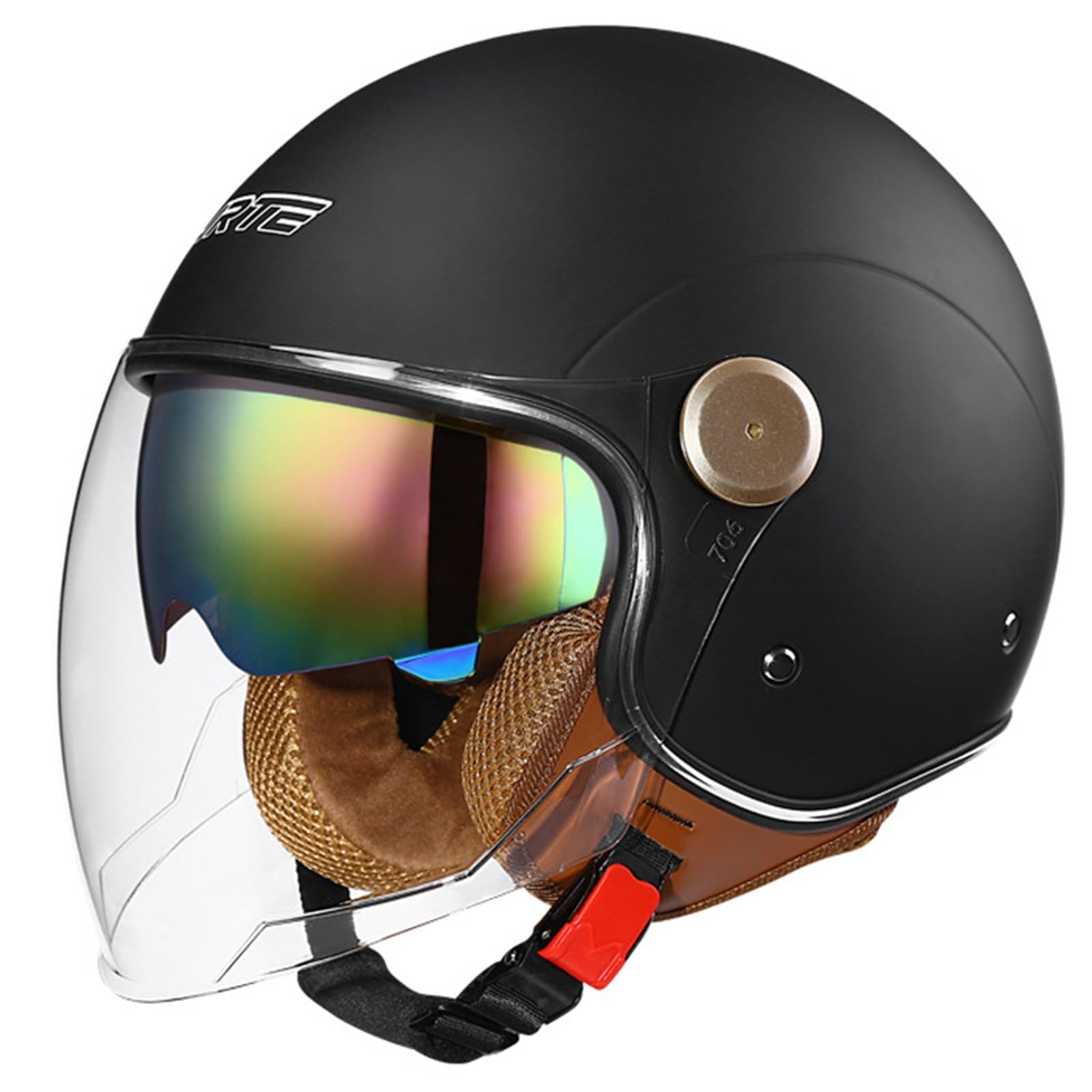 Motorrad-Halbhelm Mit Sonnenblende, Offener Motorradhelm,Retro-Jet-Motorradhelm,ECE-zugelassener Halboffener Helm,Crash-Chopper-Helm for Erwachsene Männer Und Frauen ( Color : B , Size : 57-62cm ) von NSASL