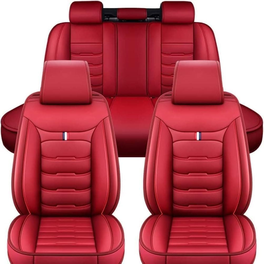 NSEMGG Auto Leder Sitzbezügesets für-Volkswagen Polo (1996-2000), Allwetter Rrutschfest Wasserdicht Atmungsaktiv Schonbezug Innenraum Autozubehör,Red-Style von NSEMGG