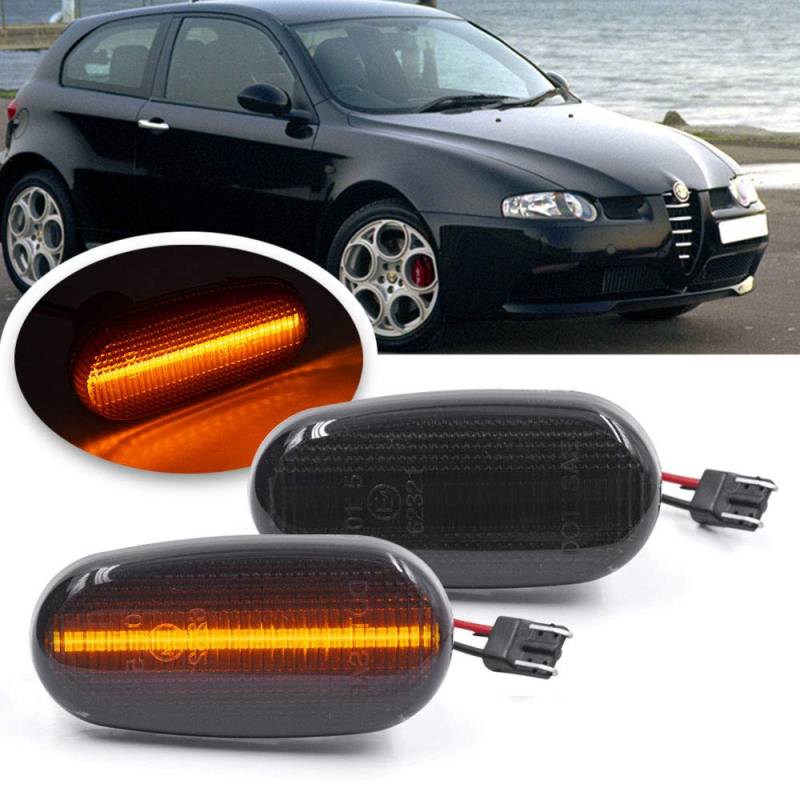 LED Seitenmarkierungsleuchten bernsteinfarbene LED Blinker Ersatz für OEM Alfa Romeo 147 GT Mito QV Fi/at Bravo II MK2 Rauchglas, 2 Stück von NSLUMO