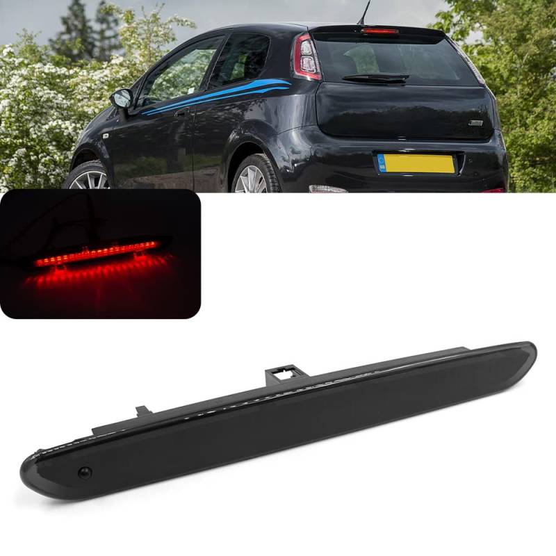 NSLUMO 1 Stück Geräucherte Linse Rote LED Dritte Bremsleuchte Heckscheibe Jet Düse Bremsleuchte Für Fi.at Punto Grande Abarth Evo OEM 2122000407 von NSLUMO