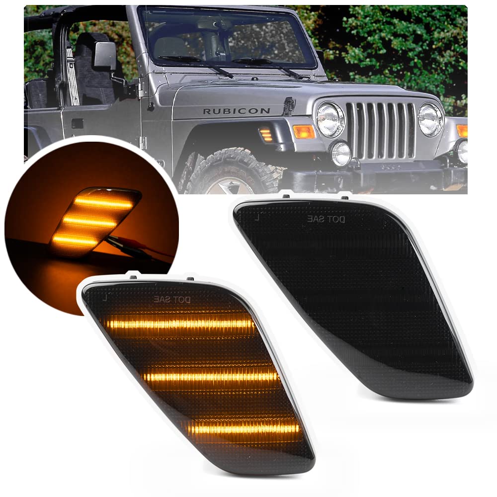 NSLUMO 2 STÜCKE Led Front Fender Seitenblinker für Jee.p Wrangler TJ 1997-2006 Smoke Lens Amber Led Repeater Blinkerlampe von NSLUMO