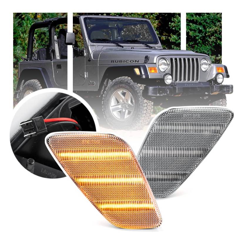 NSLUMO 2 STÜCKE Led Kotflügel Seitenblinker für Je.ep Wrangler TJ 1997-2006 Klare Linse Gelbe Led Seitenmarkierung Frontstoßstange Licht Blinker Blinker Lampe 55155628AC von NSLUMO