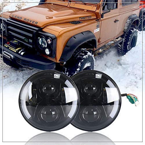 NSLUMO 2 Stueck Schwarz Defender LED Driving 7 '' Runde Scheinwerfer Weiß Gelb Daymarker Blinker Projektor Halo Ring Augen Ersatz für Defender 90 110 Scheinwerfer von NSLUMO