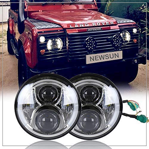 NSLUMO 2 Stück Silber Defender LED Driving 7 '' Runde Scheinwerfer Weiß Gelb Daymaker Blinker Projektor Halo Ring Augen Ersatz für Defender 90 110 Scheinwerfer von NSLUMO