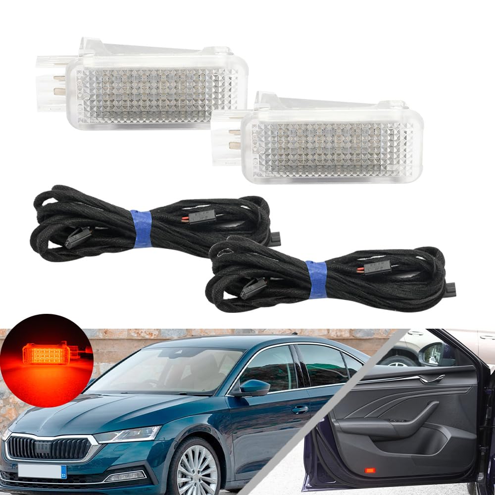 NSLUMO 2 Stück rote LED-Tür-Innenbeleuchtung für Sko.da Karoq I Kodiaq II Octavia IV Seitentür-Warnleuchte Tür-Eingangsleuchte Tür-Projektor-Lichter von NSLUMO