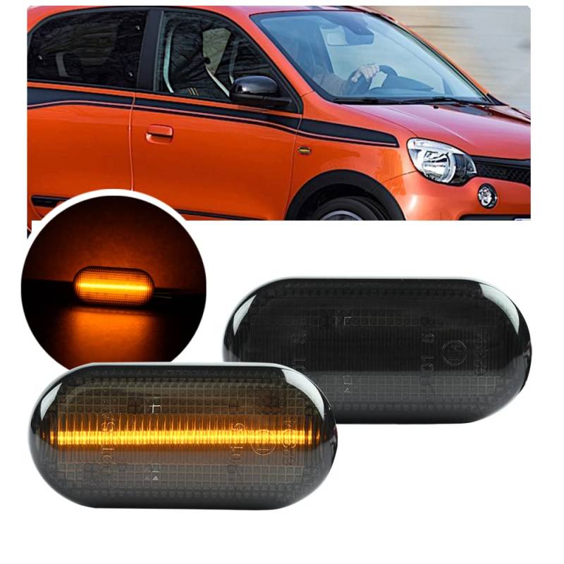 NSLUMO 2Pcs Smoked Lens LED Side Marker Indicator Lights Blinkerlampe für Rena/ult Megane Clio N/issan Interstar Dacia Logan Duster von NSLUMO