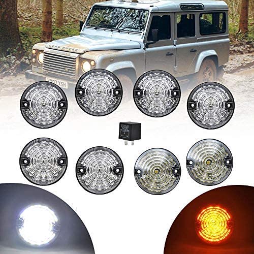 NSLUMO 8 Stueck 73mm Klare Linse Defender LED Licht Units Bernstein Anzeigeseitenlicht Hinterer Anschlag Rücklicht Für Defender 90/110 von NSLUMO