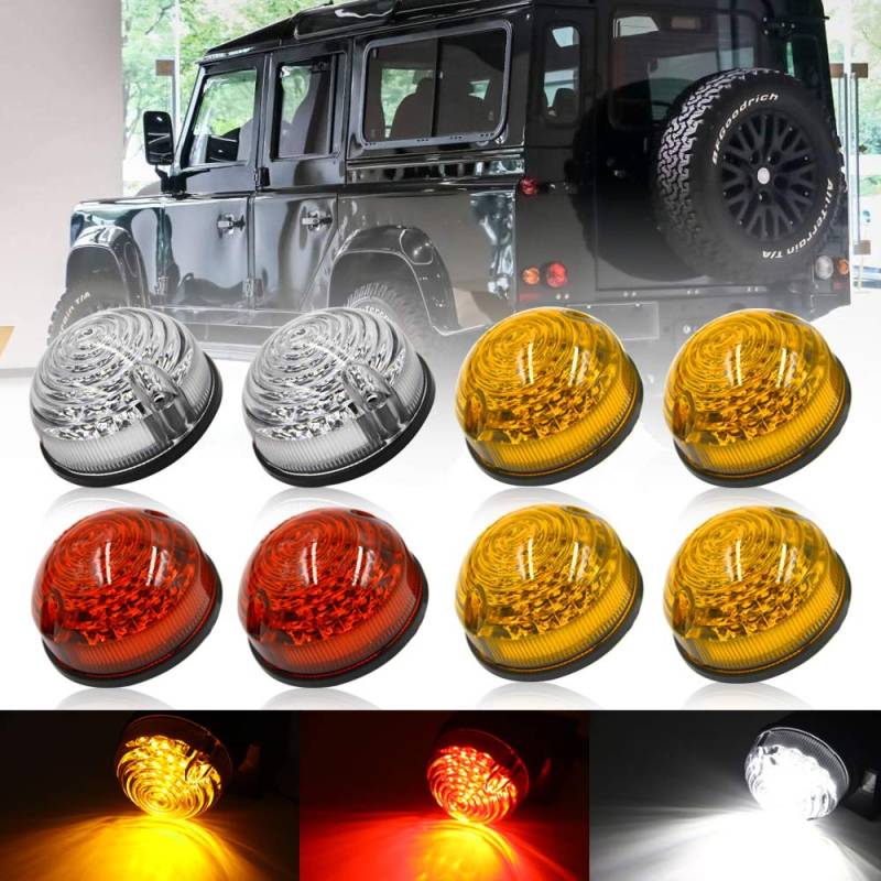 NSLUMO Defender LED-Licht-Update-Kits - Standardgröße Bernsteinfarbene Vorderseite Licht hinten Stop Rücklicht Für Defender 90/110 Mit Blinker Insgesamt 8 Stuecke 73mm Led-Licht(Klare+ Gelbe+Rote) von NSLUMO