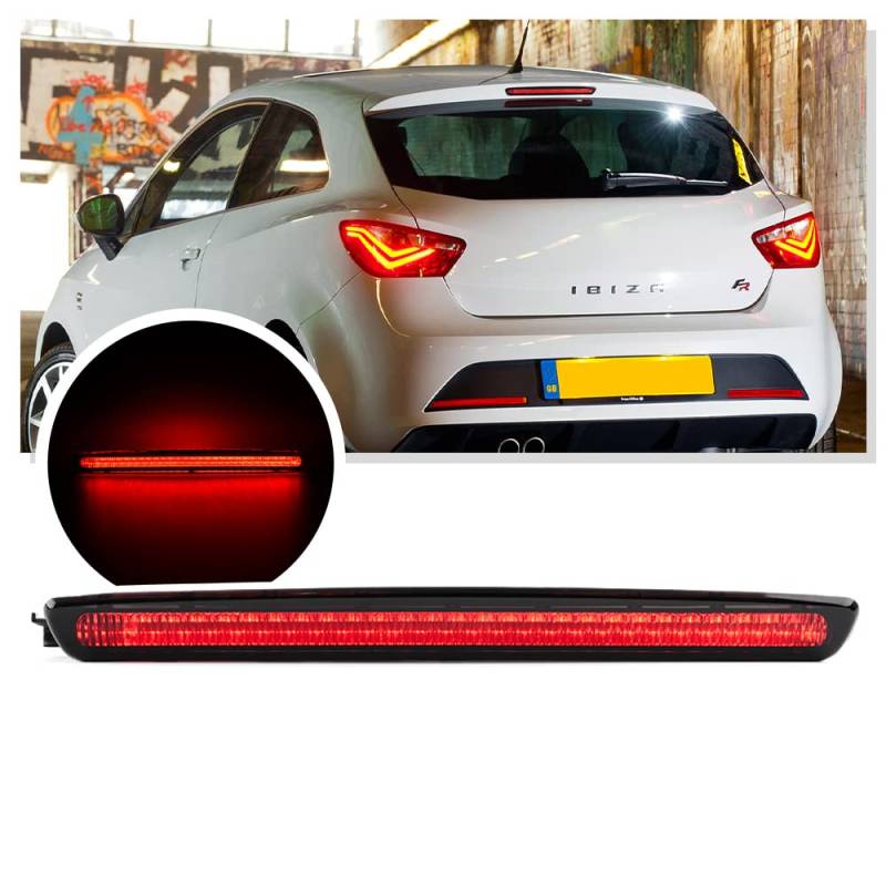 NSLUMO Für Seat Ibiza 6J 6P Leon MK2 Hintere Mittelhohe Halterung Dritte Bremsleuchte zusätzliche dritte Bremslicht rote LED dritte Bremslicht Rauchlinse OEM#: 6J0945097A 6J0945097B von NSLUMO