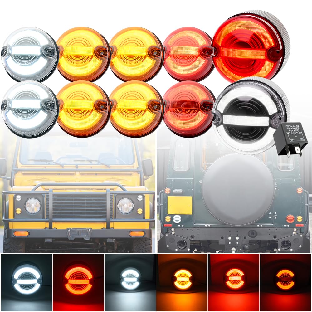 NSLUMO Halo-Licht-Update-Kit für Lan.d/Ro.ver Defender 90 110 130 1995-2016 Front-LED-Positionslicht Blinker Seitenblinker Rücklicht Bremslicht 10 Stück von NSLUMO