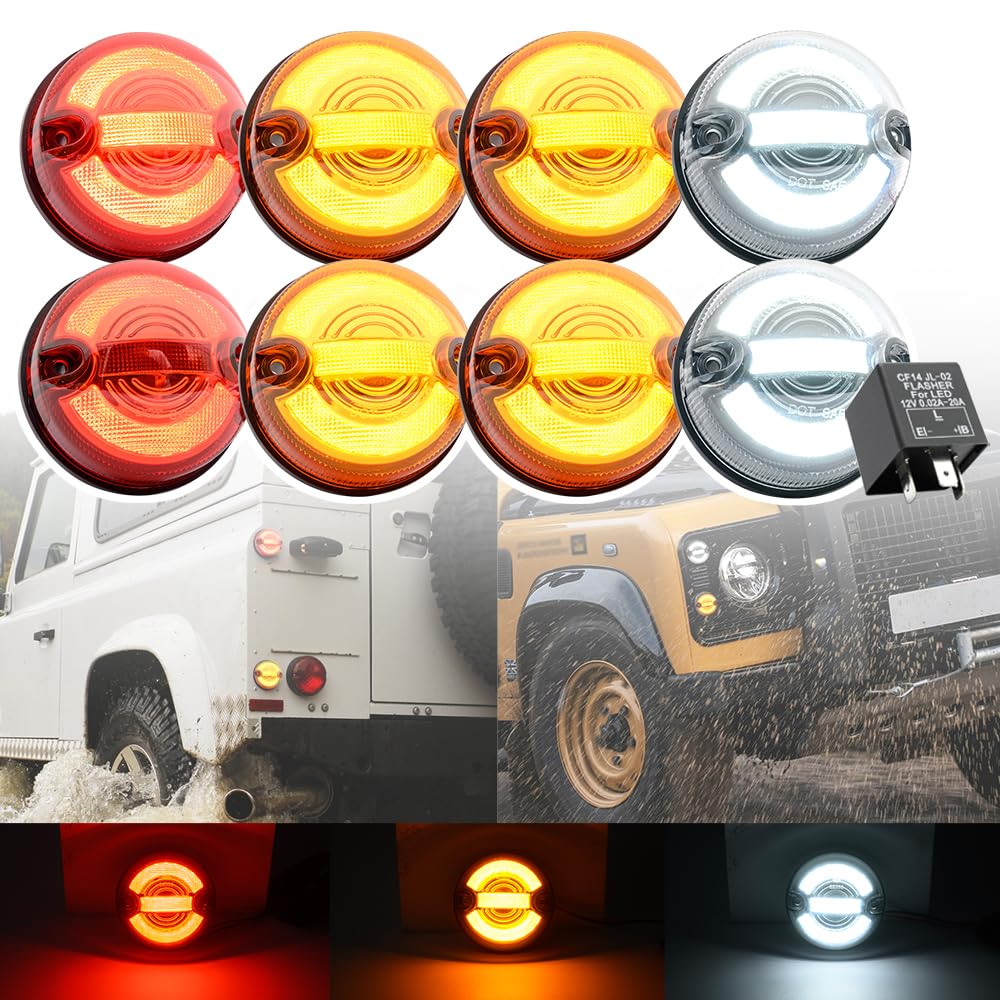 NSLUMO Halo-Licht-Update-Kit im für Lan.d/R.over Defender 90 110 130 95–2016 vorderes LED-Positionslicht Blinker Seitenblinker Rückwärtsbremse Stopp-Rückfahrleuchte 73mm 8pcs Standard Farbe von NSLUMO