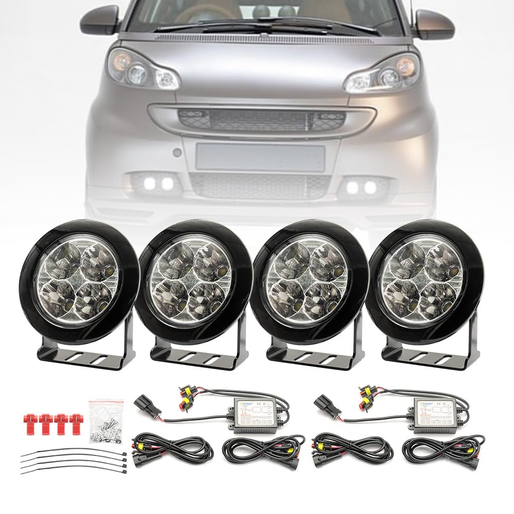 NSLUMO LED DRL Tagfahrlicht für 2007–2015 Mercedes Smart Fortwo 451 Frontstoßstange Tageslichtreflektoren Montage DLR-Lauflicht 4 LED-Standlicht mit klarer Linse von NSLUMO