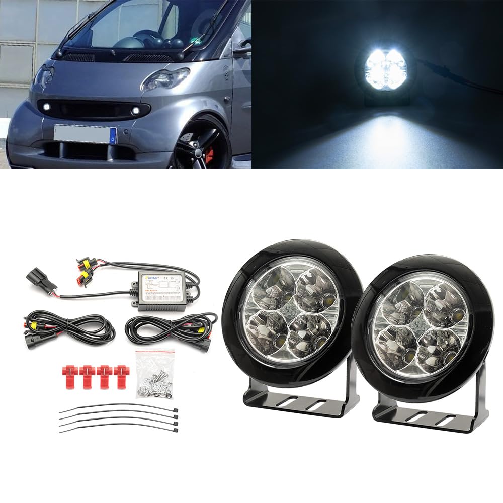 NSLUMO LED DRL Tagfahrlicht für Smart Fortwo 450 1998–2007, Fortwo 451 2007–2015, Frontstoßstange Tageslichtreflektoren DLR-Lauflicht 2 LED-Standlicht mit klarer Linse von NSLUMO