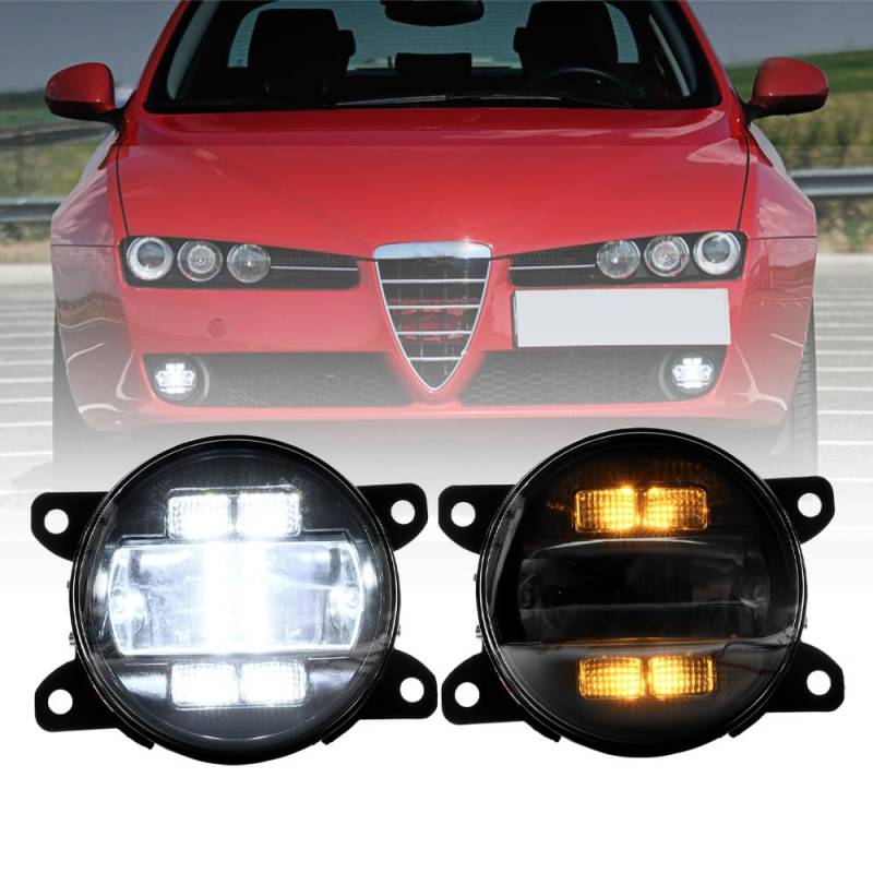 NSLUMO LED-Nebelscheinwerfer DRL Tagfahrlicht für Alfa Romeo Giulia Stelvio Frontstoßstange Nebelscheinwerfer Reflektoren Montage Blinker DLR-Lauflicht 2 Stück klare Linse von NSLUMO