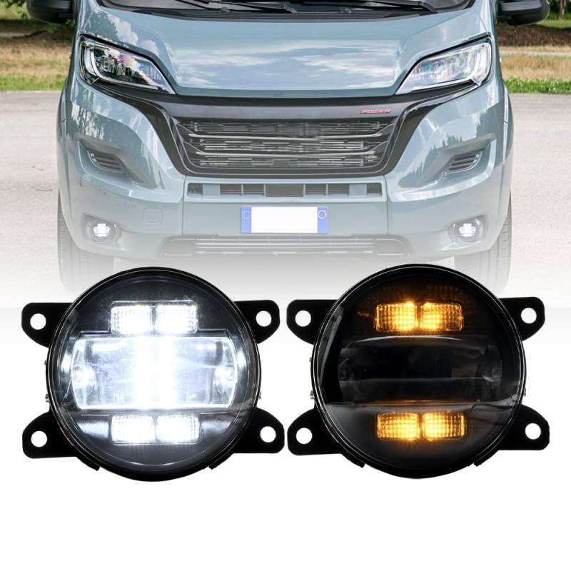 NSLUMO LED-Nebelscheinwerfer DRL Tagfahrlicht für Fi.at Ducato Doblo Talento Frontstoßstange Nebelscheinwerfer Reflektoren Montage Blinker DLR-Lauflicht 2 Stück Geräuchert Linse von NSLUMO