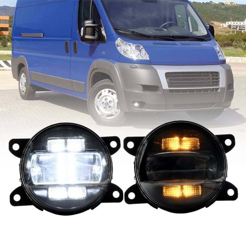 NSLUMO LED-Nebelscheinwerfer DRL Tagfahrlicht für Fi.at Ducato Peugeot Boxer Citroen Jumpy 2002–2006 Frontstoßstange Nebelscheinwerfer Reflektoren Montage Blinker DLR-Lauflicht 2 Stück klare Linse von NSLUMO