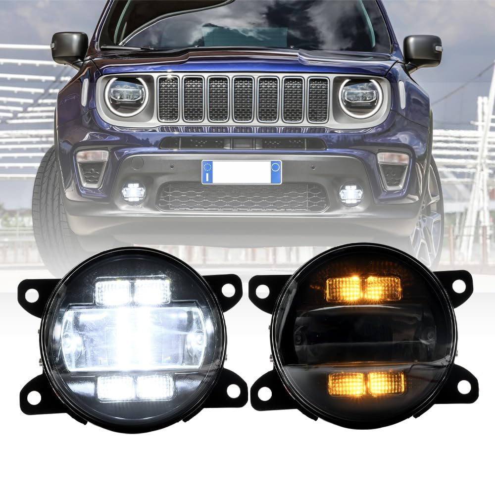 NSLUMO LED-Nebelscheinwerfer DRL Tagfahrlicht für Jeep Compass Renegade Cherokee KL Frontstoßstange Nebelscheinwerfer Reflektoren Montage Blinker DLR-Lauflicht 2 Stück klare Linse von NSLUMO