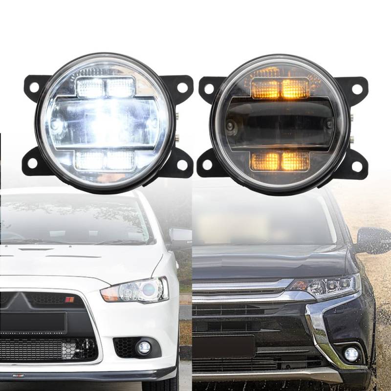 NSLUMO LED-Nebelscheinwerfer DRL Tagfahrlicht für Mitsubishi Lancer Ralliart Pajero Outlander L200 ASX Frontstoßstange Nebelscheinwerfer Reflektoren Blinker DLR-Lauflicht 2 Stück klare Linse von NSLUMO