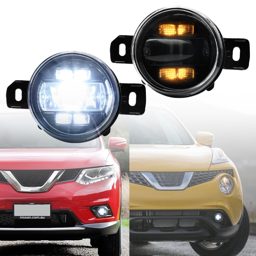 NSLUMO LED-Nebelscheinwerfer DRL Tagfahrlicht für Ni.ssan Qashqai J10 Juke X-Trail Micra Frontstoßstange Nebelscheinwerfer Reflektoren Blinker DLR-Lauflicht 2 Stück klare Linse von NSLUMO