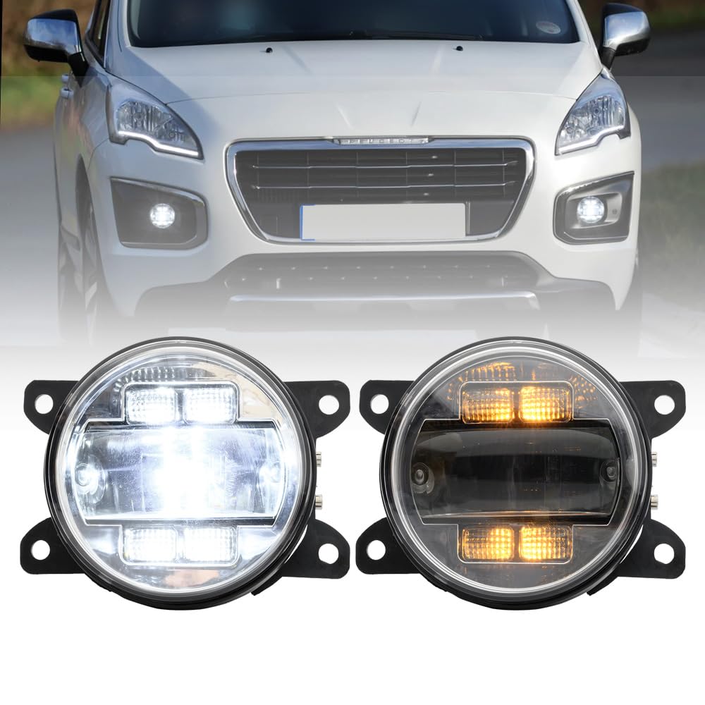 NSLUMO LED-Nebelscheinwerfer DRL Tagfahrlicht für Peugeot 207 208 2008 3008 4008 5008 Frontstoßstange Nebelscheinwerfer Reflektoren Montage Blinker DLR-Lauflicht 2 Stück klare Linse von NSLUMO