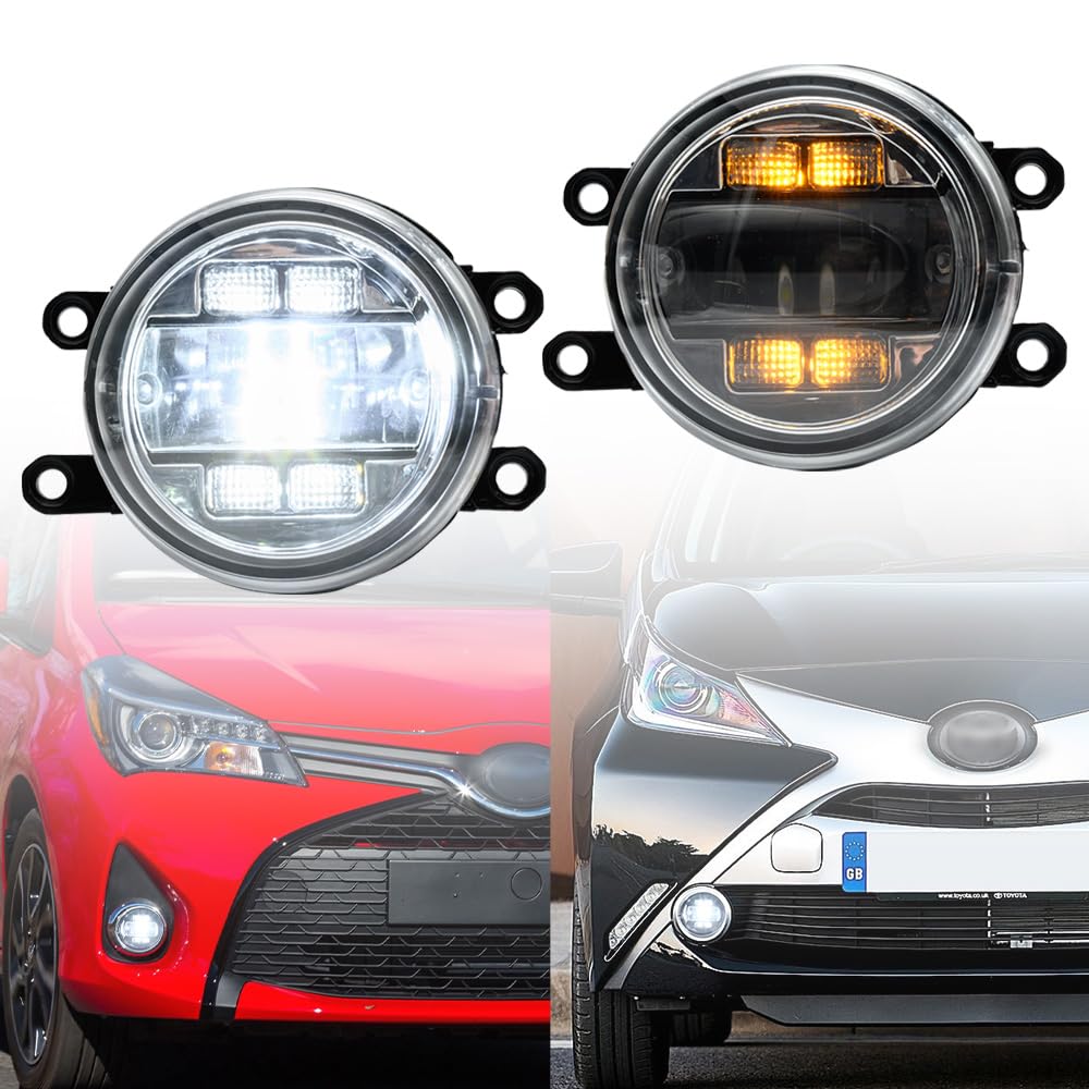 NSLUMO LED-Nebelscheinwerfer DRL Tagfahrlicht für Toyo.ta Yaris Corolla Aygo Camry Auris Frontstoßstange Nebelscheinwerfer Reflektoren Blinker DLR-Lauflicht 2 Stück klare Linse von NSLUMO