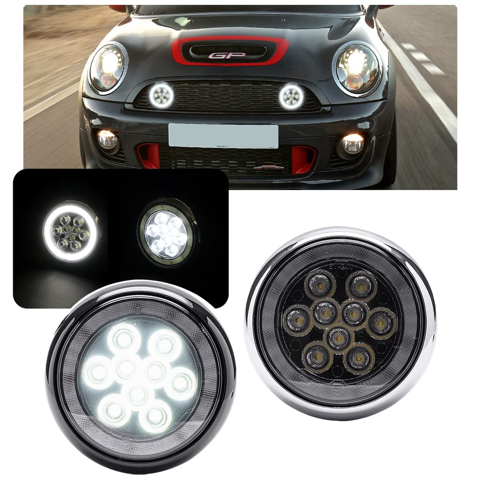 NSLUMO LED Rallye DRL Fahrlicht für Mini Cooper R55 R56 R57 R58 R59 Chrom-Shell-Halo-Ring Tagfahrlicht 2 Stück Bimmer Zusatzscheinwerfer Led DRL Lampen von NSLUMO