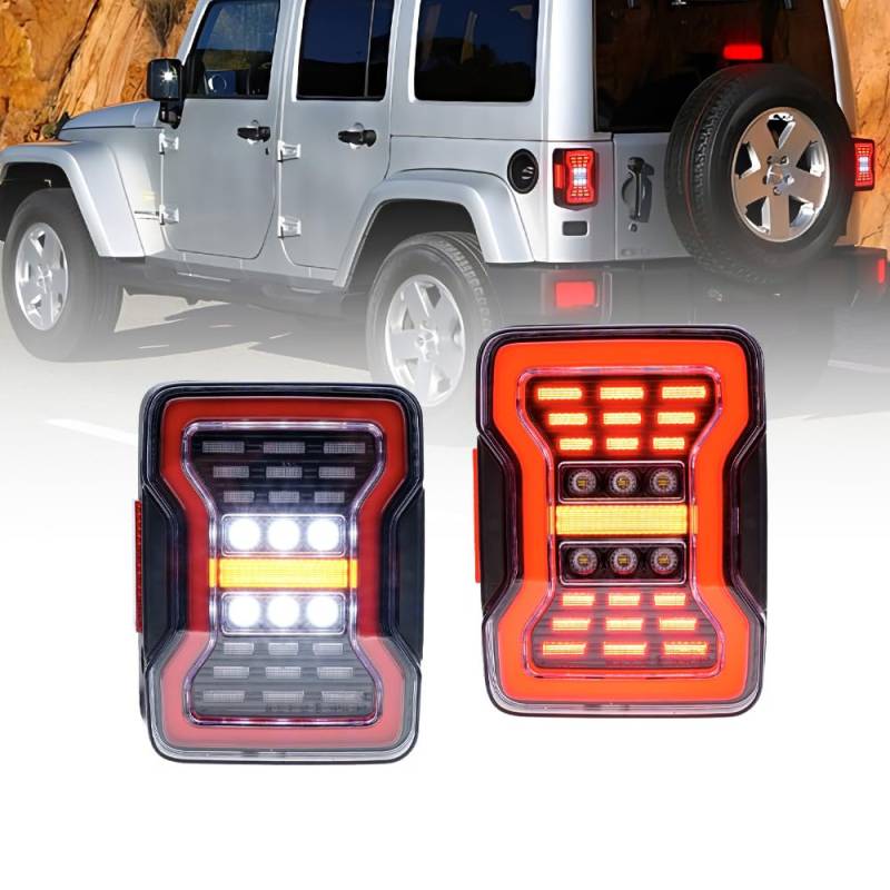 NSLUMO LED Rückleuchten für Je.ep Wrangler JK 2007-2018 Rückstoßstangen-Rückleuchten, Bremslichter, Rückfahrscheinwerfer, sequenzielle Blinker, Rückfahrscheinwerfer Parklichter Stopplampen-Kombination von NSLUMO