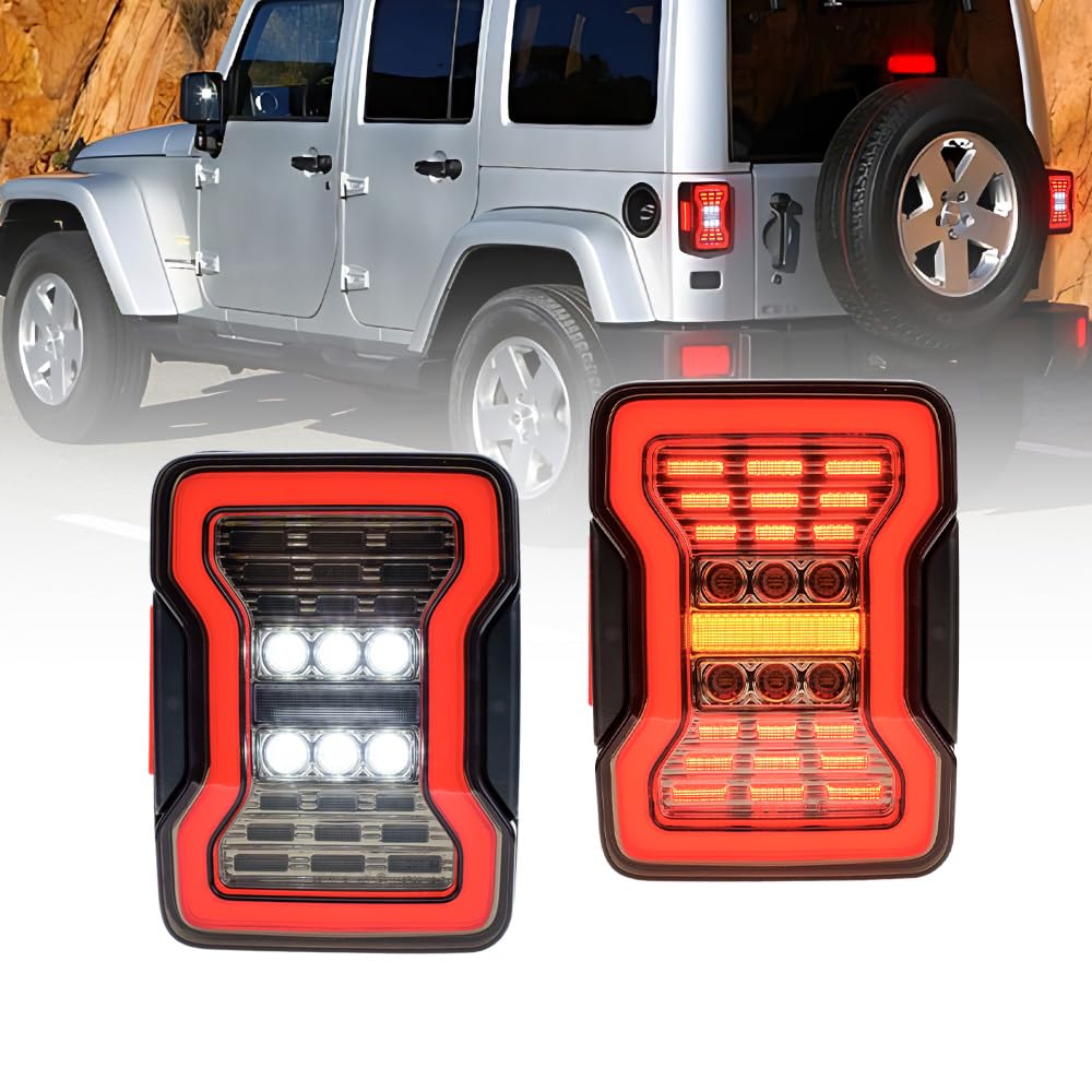 NSLUMO LED Rückleuchten für Je.ep Wrangler JK 2007-2018 Rückstoßstangen-Rückleuchten, Bremslichter, Rückfahrscheinwerfer, sequenzielle Blinker, Rückfahrscheinwerfer Parklichter Stopplampen-Kombination von NSLUMO