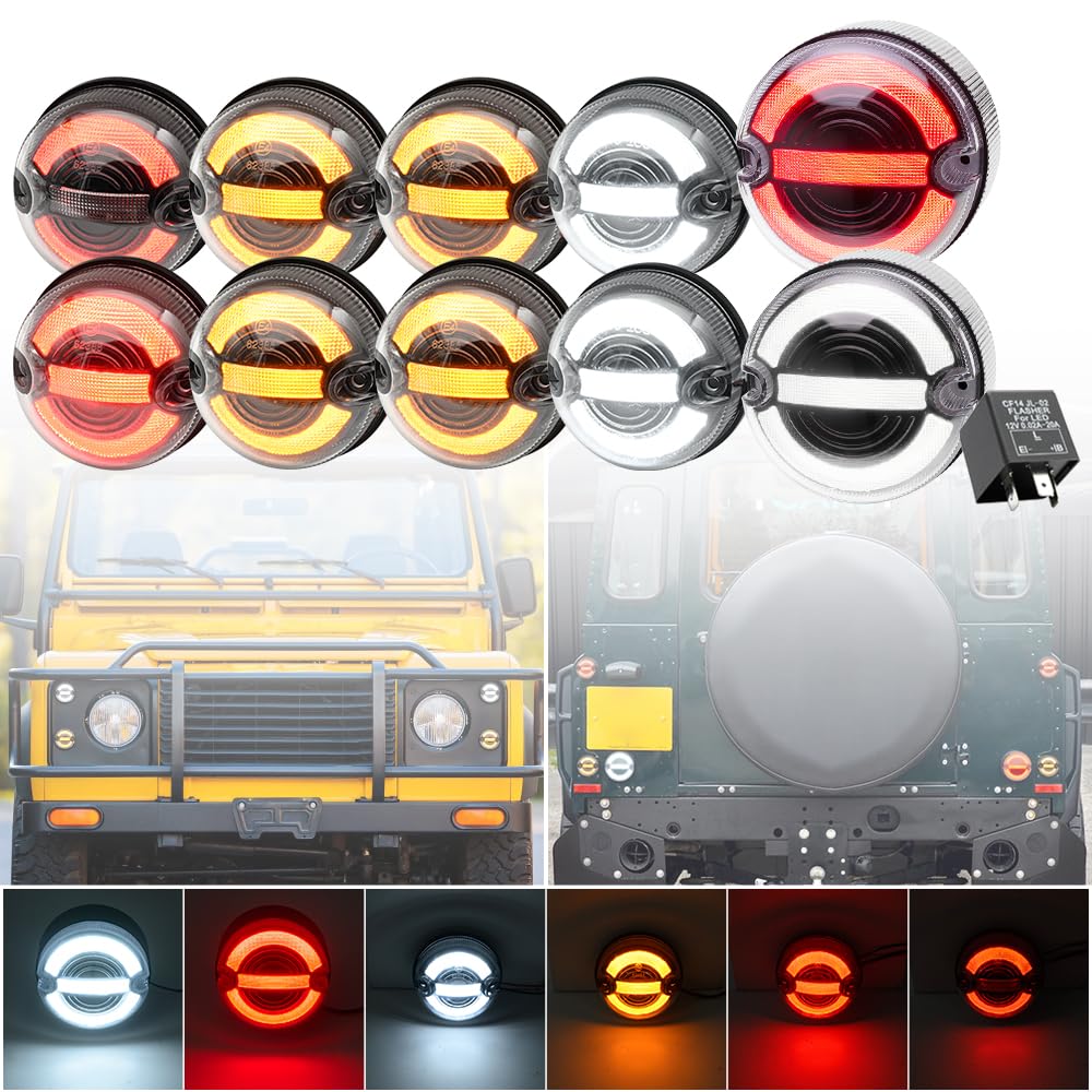 NSLUMO Halo Light-Update-Kit für Lan.d/Ro.ver Defender 90 110 130 1995-2016 Front-LED-Positionslicht Blinker Seitenblinker Rücklicht Bremslicht 10 Stück klar von NSLUMO