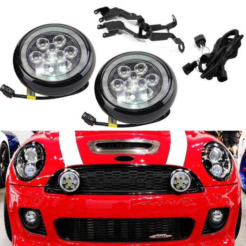 NSLUMO Led Rallye Licht für Mi-Ni-Cooper R55 R56 R57 R58 R60 R61 F56 Fahrlicht mit Halo Ring Angel Eyes E4 Schwarz Shell 2 Stuecke von NSLUMO