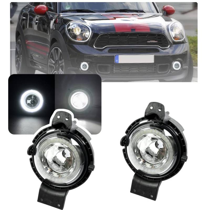 Nslumo LED DRL Tagfahrlicht, Nebelscheinwerfer für Mini Cooper R60 R61 R56 R57 R55 R58 R59 LED Frontstoßstange Lauflicht Halo Ring DLRs 2 STÜCKE DRL E4 Zugelassen mit Halterungen von NSLUMO