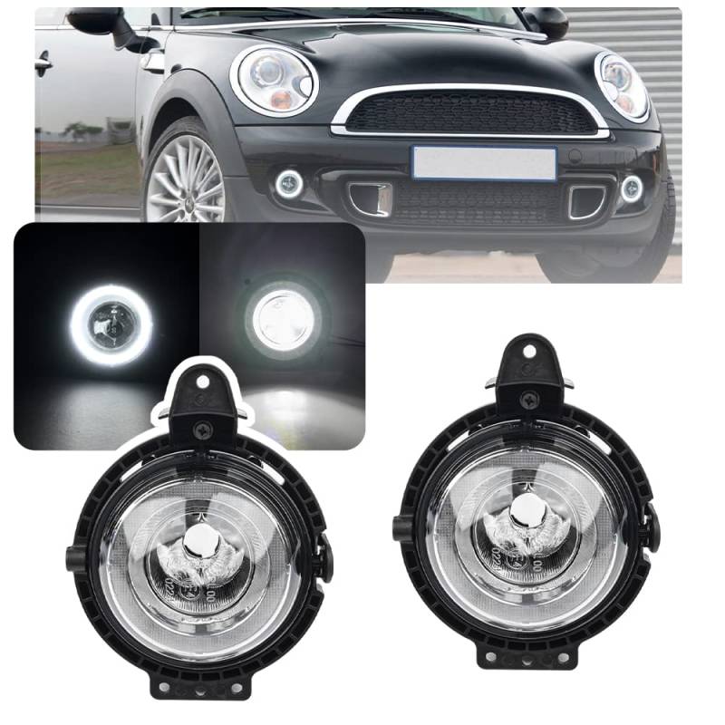 Nslumo LED DRL Tagfahrlicht, Nebelscheinwerfer passend für Mini Cooper R56 R57 R55 R58 R59 R60 R61 LED Frontstoßstange Halo Ring DLR Fahrlicht 2 Stück DRL mit Halterungen E4-geprüft von NSLUMO