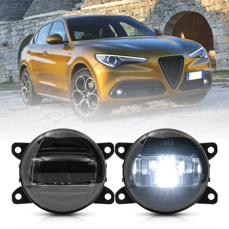 NSLUMO LED-Nebelscheinwerfer für Alfa Romeo Stelvio ab 06.2017 Weiß 3,5 Zoll LED Frontstoßstange Nebelscheinwerfer 2 teiliges schwarzes Len Kit von NSLUMO