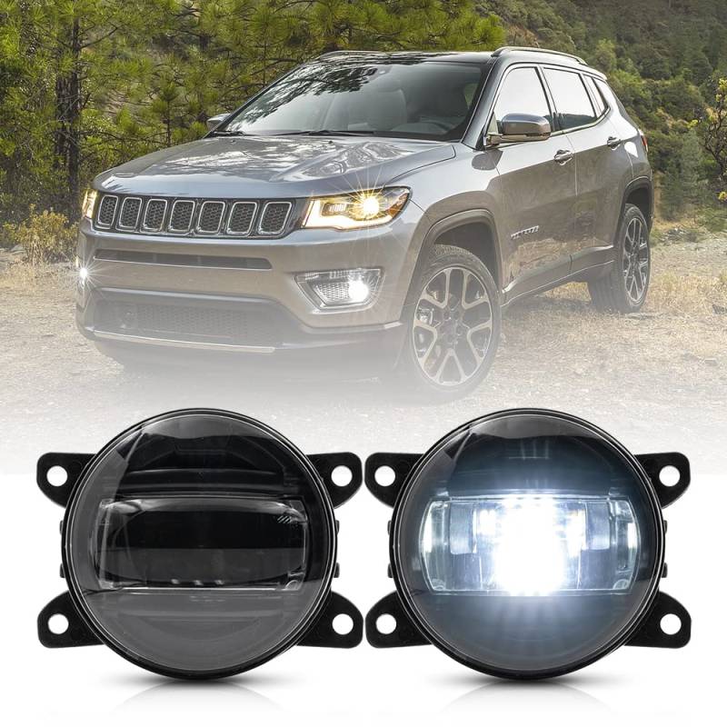 NSLUMO LED-Nebelscheinwerfer für Jeep Compass 2017-2021 Weiß 3,5 Zoll LED Frontstoßstange Nebelscheinwerfer 2 teiliges schwarzes Len Kit von NSLUMO