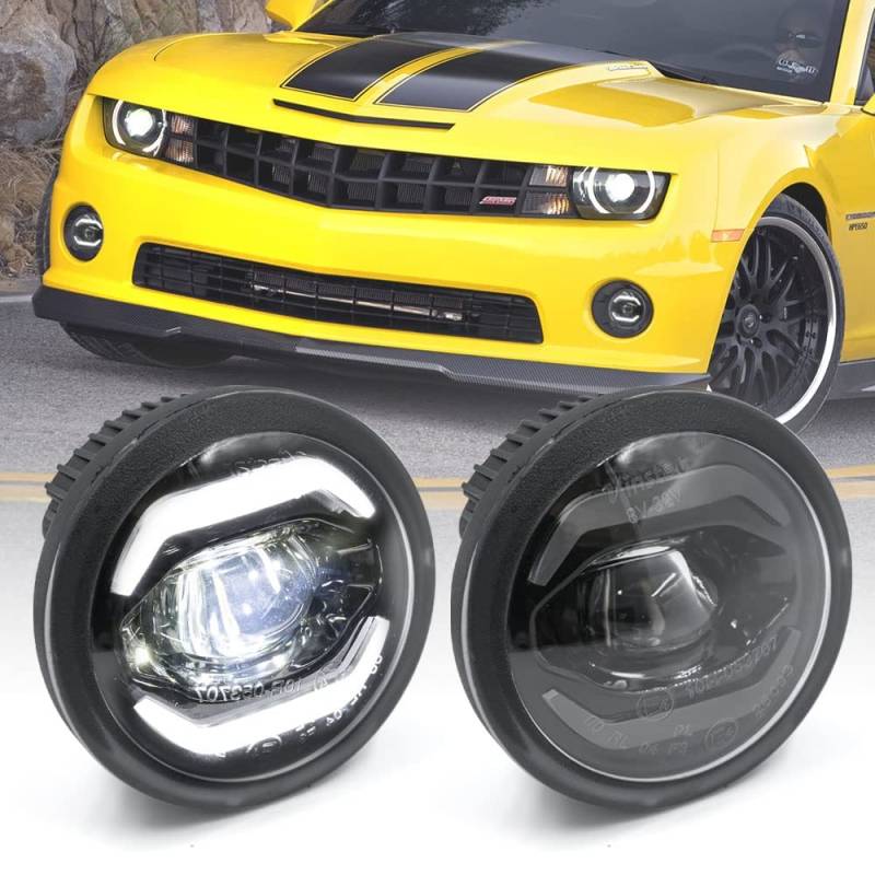 Nslumo LED-Nebelscheinwerfer für Nebelscheinwerfer 2010 2011 2012 2013 Chevy Camaro Rauchlinse weiße LED-Halo-Ring Tagfahrlicht, Nebelscheinwerfer 2 Stück von NSLUMO