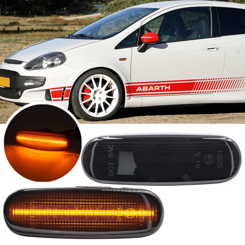 NSLUMO Led Seitenblinker für Fia.t Panda Grande Punto Abarth Evo Doblo Stilo Idea Linea Citroen Nemo Peugeot Bipper Led Blinker Blinker Lampen 2 Stück Rauch Animiertes Licht von NSLUMO