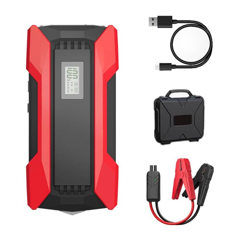 Peak-Starthilfe mit Force-Start-Funktion, tragbare Auto-Starthilfe mit Luftkompressor, Peak-Starthilfe, Autobatterieladegerät, Starthilfe mit Display, Lichtern, USB-Ausgang(Red) von NTDMSFWM