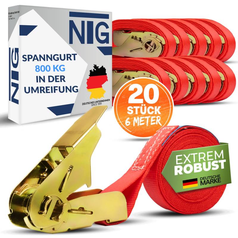 NTG 4-20 Stück | 800kg | 4m und 6m | Spanngurte mit Ratsche | einteilig | 1 teilig | Ratschengurte | TÜV/GS geprüft | Zurrgurte | 25mm | 800 daN | 0,8t (20 Stück 6 Meter) von NTG