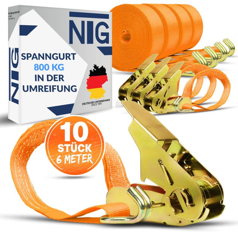 NTG Spanngurte mit Ratsche | 2, 4, 6, 8, 10 oder 20 Stück | 800 kg | 4m | 2 teilig | TÜV/GS geprüft | zweiteilig mit Haken | Ratschengurt | Zurrgurte | 25mm | 0,8 t (10 Stück) von NTG