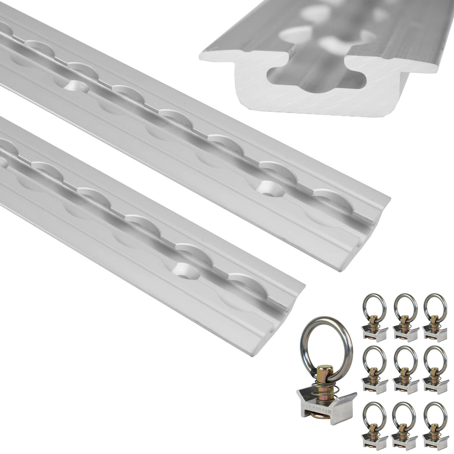 NTG 2 x 2 m Alu Airlineschiene, zum Einlassen, versenkbar als Bodenprofil mit Bohrungen 2m 1975mm -Sparset- mit 10x Alufitting von NTG