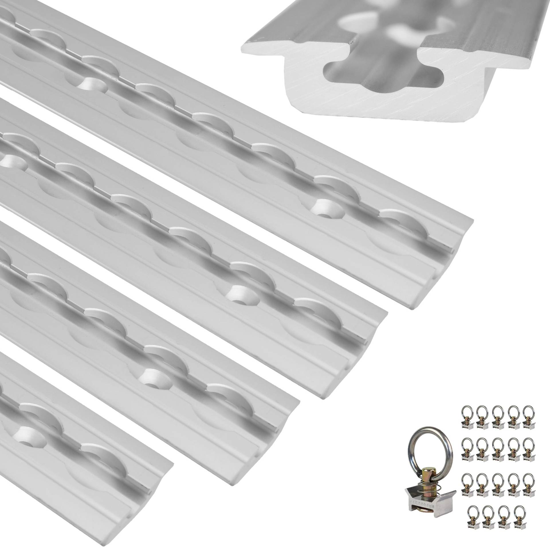 NTG 4 x 2 m Alu Airlineschiene, zum Einlassen, versenkbar als Bodenprofil mit Bohrungen 2m 1975mm -Sparset- mit 20x Alufitting von NTG