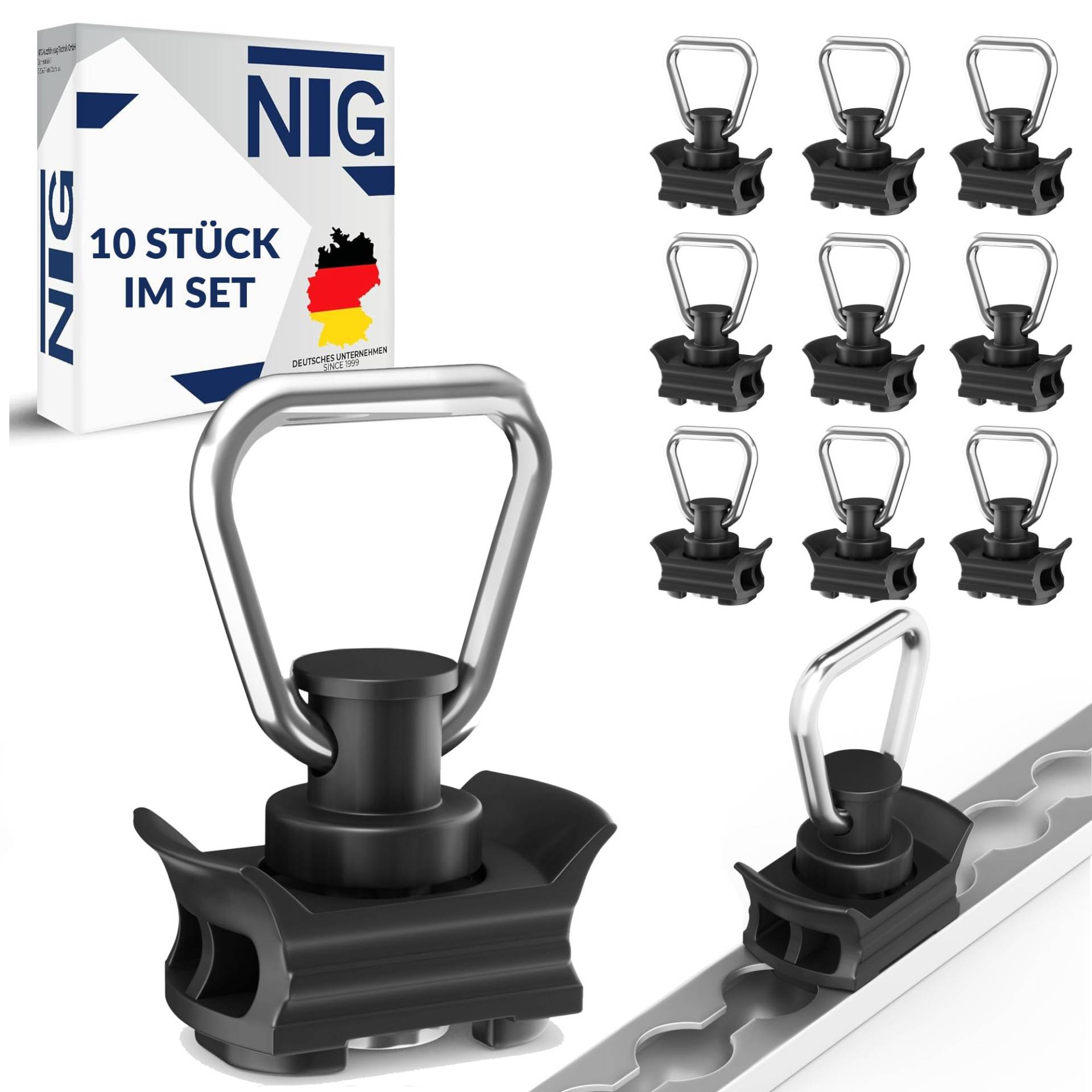 NTG Airlineschiene Fitting aus Kunststoff (10 Stück) | Airline Fitting mit 1000kg Bruchlast in Schwarz | Einfachendbeschlag für Zurrschienen | Flugösen zur Ladungssicherung in Anhänger & PKW von NTG